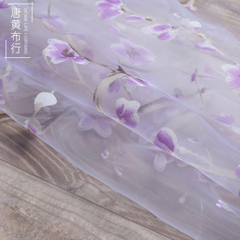 Polyester Jacquard Floral Print Transparent Curtain Window Screen Household Decoration