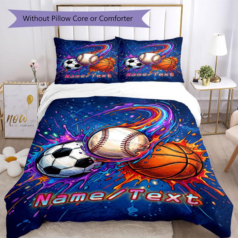 3PC Custom Name Sports Ball Fusion Bedding Set Printed Bedding Set Duvet Cover Closure Includes 1 Duvet Cover & 66 Pillowcases for Bedroom