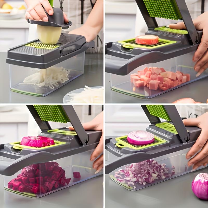 16-in-1 Vegetable Onion Chopper & Food Cutter   Semi-Automatic Chopping for Onions  Carrots  Potatoes  Garlic  Peppers  Kitchen Gadget