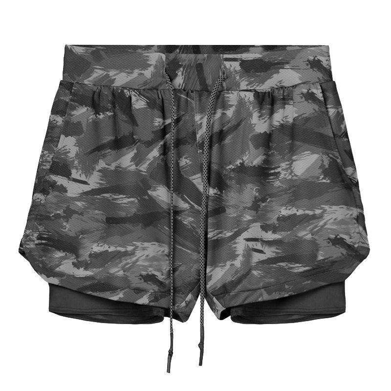 

Men s Summer Sports Shorts European and American Large Size Quick-Drying Double-Layer Shorts Men s Running Track and Field Shorts New Camouflage-Grey M