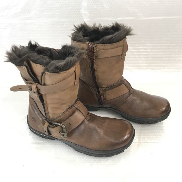 earth shoe kalso Leather Fur Side-Zip Boots Brown 7B/23.524.0cm(USED)