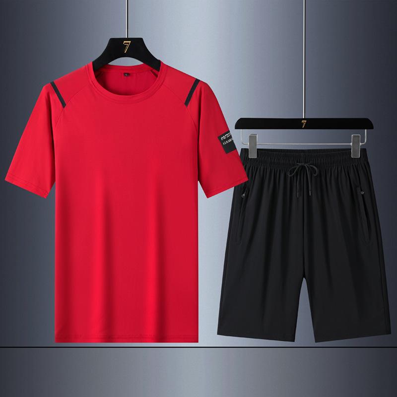 

Повседневная спортивная быстросохнущая двухпредметная одежда из ледяного шелка, летний мужской комплект для бега с коротким рукавом XXXL красный