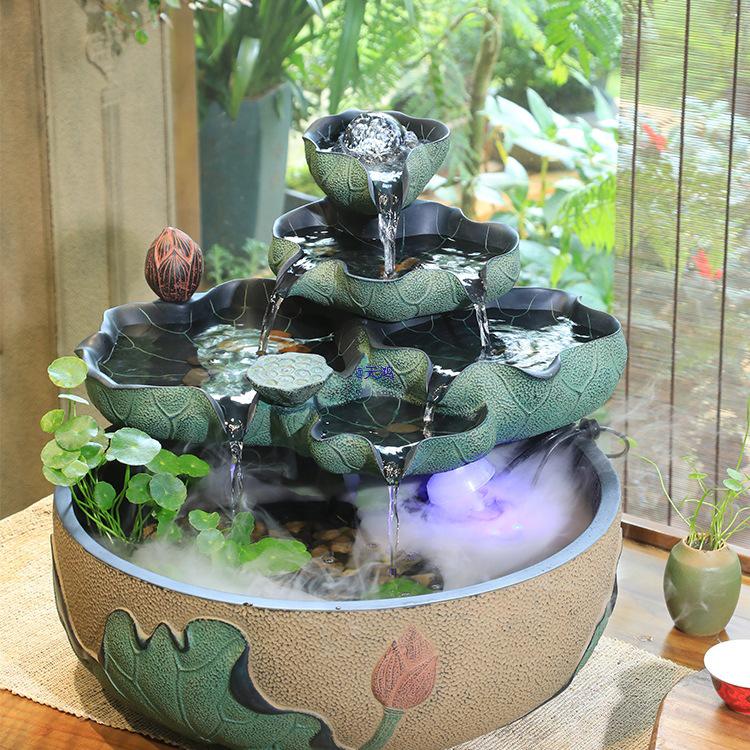 Chinese Style Fountain Feng Shui Ball Water Feature Humidifier with Wheel and Small Fish Tank for Living Room Decor