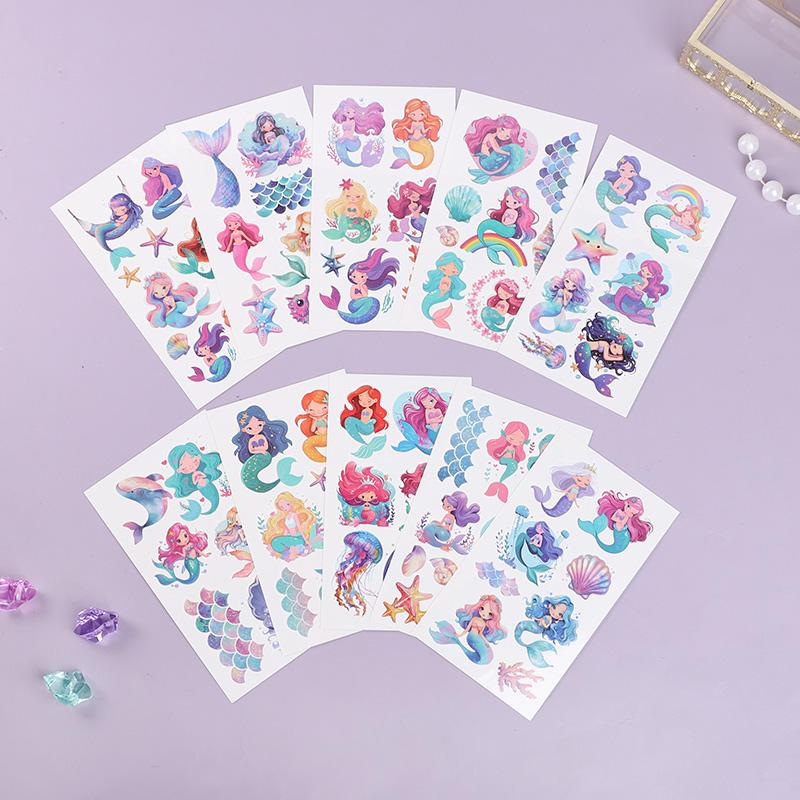 10Sheets Mermaid Theme Tattoo Stickers Waterproof Temporary Tattoo Girls Mermaid Birthday Party Decor Supplies Kids Gift Favors