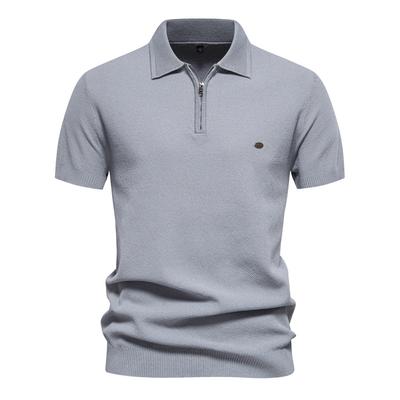 Nová pánská ležérní pletená košile s límečkem na zip, krátký rukáv, prodyšná pletená košile pro muže, stylová měkká Pohodlná, volná košile, pracovní párty svetr