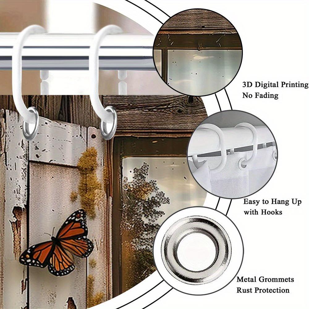 Country Landscape Shower Curtain - Sunflower & Butterfly Farm Style, Window Pattern, Polyester Bathroom Decor, 12 Hooks