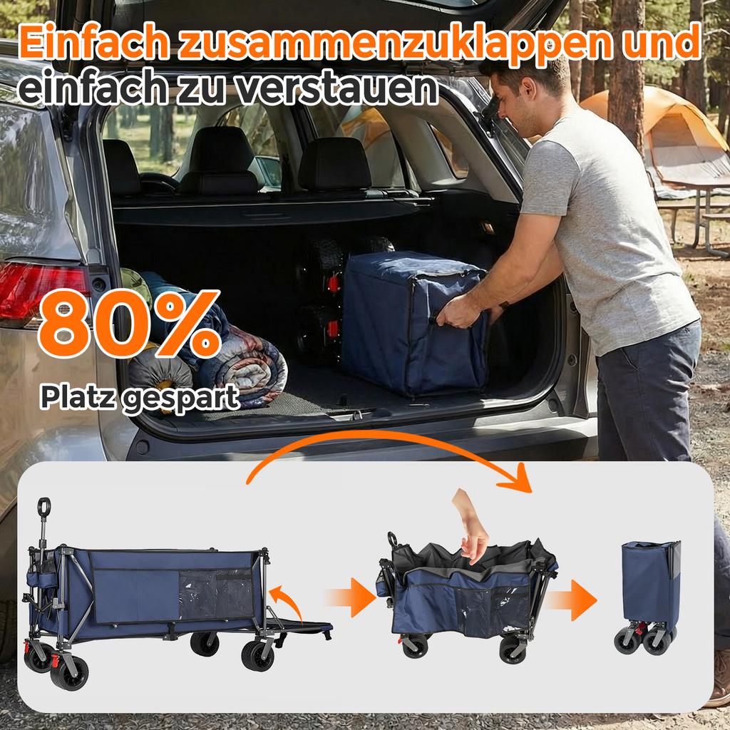 300L+120L Wagon and Tailgate, 180cm Foldable Wagon with Extra Wide 17x10 cm All-Terrain Wheels, Ideal for Garden, Shopping, and Outdoor Use (Blue)