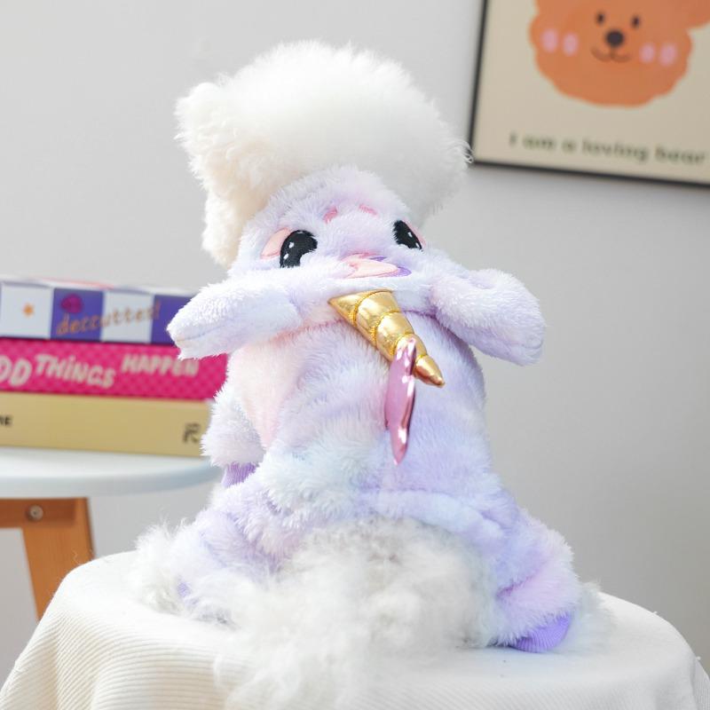 Pet Puppy Clothes Pet Dog Clothes Autumn and Winter Fleece Thickened Warm Color Dream Pony Transformation
