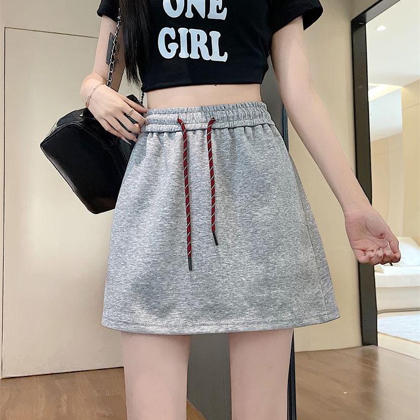 

Women s Grey High-Waist Drawstring A-Line Mini Skirt S