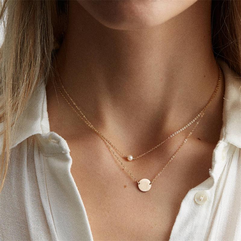 Fashion Trends Stainless Steel Choke Ring Imitation Pearl Necklace Women's Gold Layered Chain Necklace Jewelry