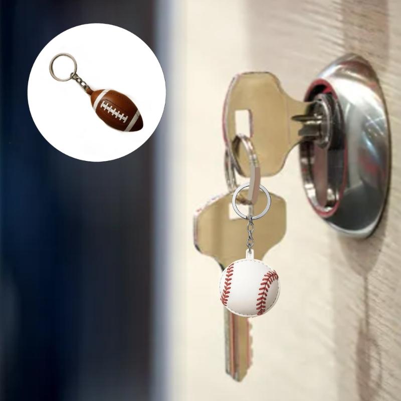 Stylish Leather Sports Theme Keychain Pocket Hug Gift Card Holder For Basketball Football Baseball Fans
