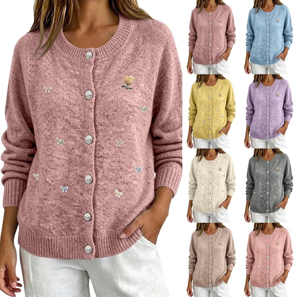 Damenmode Applikation Einreiher Strickjacke Pullover