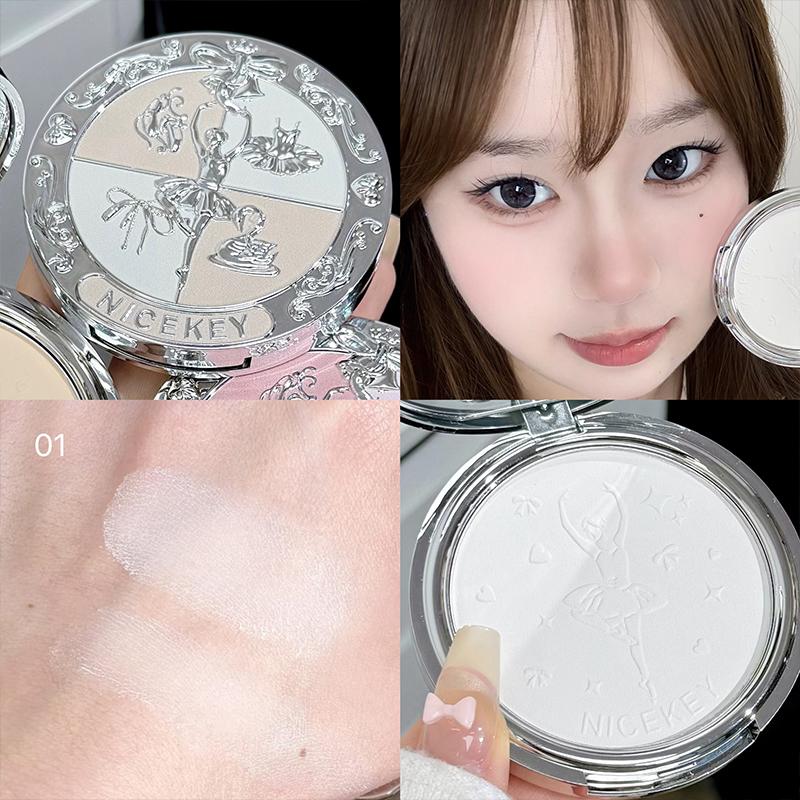 NICEKEY Pink Ballet 3 Colors Soft Mist Pressed Powder Matte Oil Control Long Lasting Face Setting Foundation Makeup
