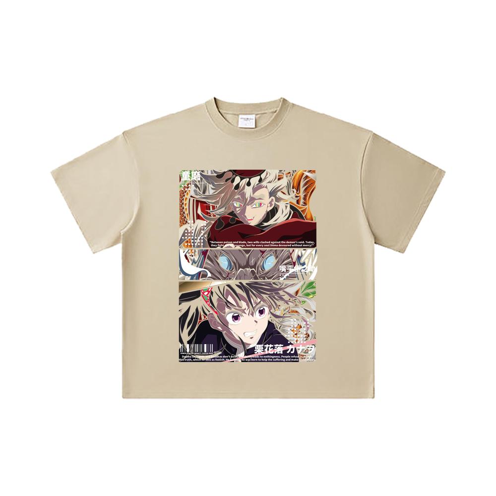 260 GSM Double Yarn 32 Count 100% Cotton Demon Slayer V30 Kanao X Doma Print Unisex Heavy Cotton T Shirt
