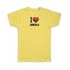 Gift T-Shirt : I Love Angola Flag Heart Country Crest Angolan Expat