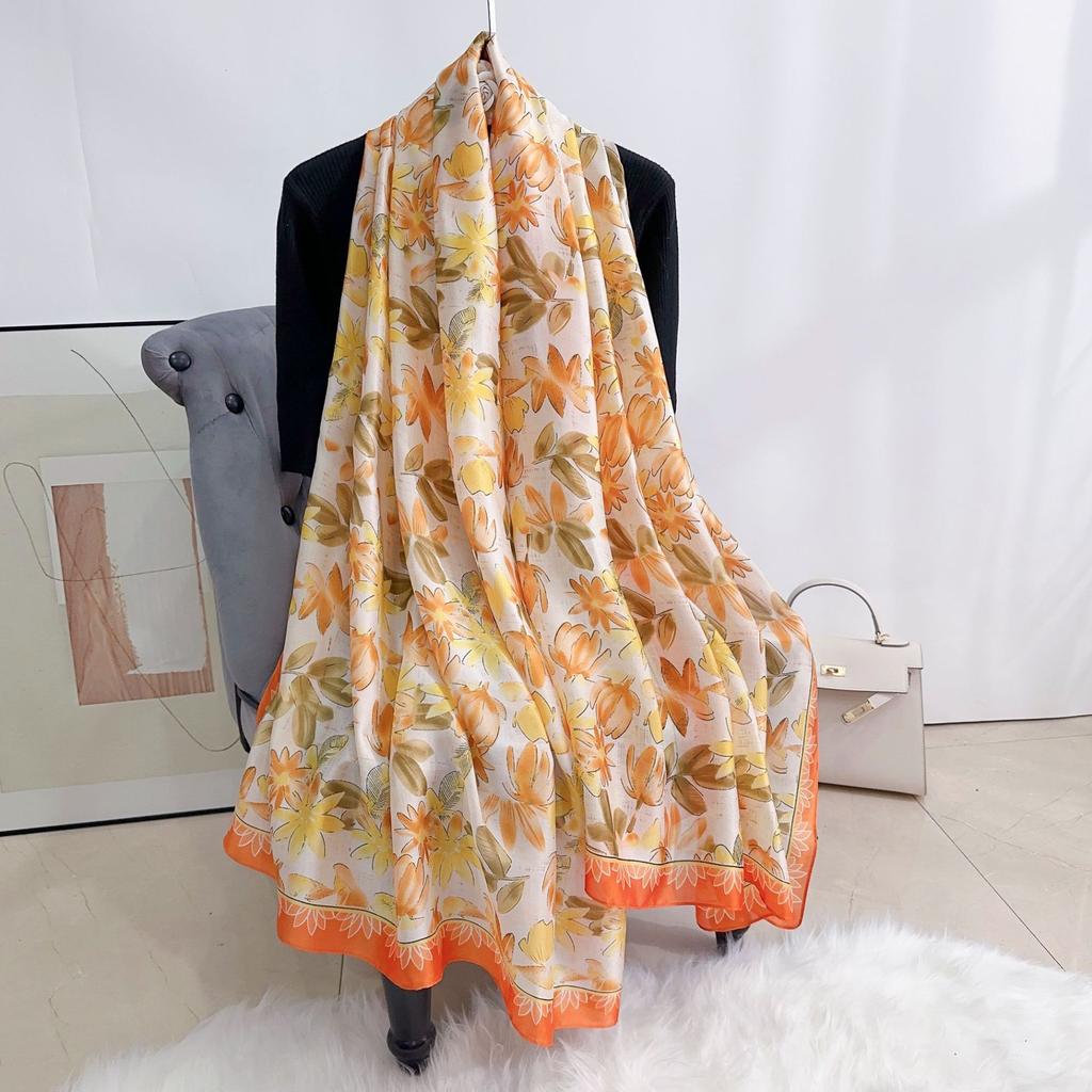 Flower Print Satin Scarf Imitation Silk Soft Skin Friendly Shawl Spring Autumn Casual Decoration Inelastic Neck Scarf