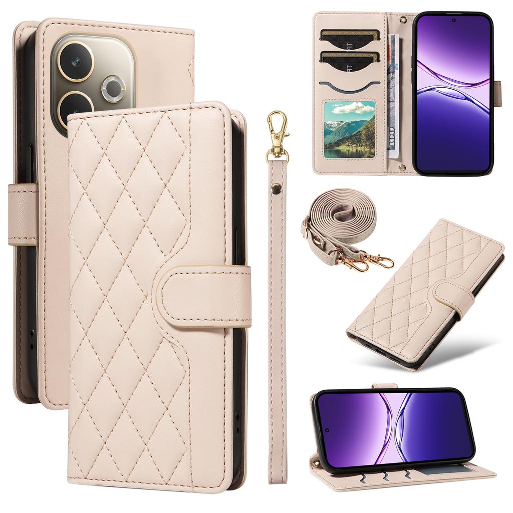 For Oppo A5 Energy 5G (China)/Oppo A5 Pro 4G (Global) Wallet Case Rhombus Leather Phone Cover with Strap