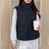Short Down Cotton Vest Women Autumn Winter New Korean Fashion Sleeveless Stand Collar Zipper Vest Jacket Black Gray Waistcoat