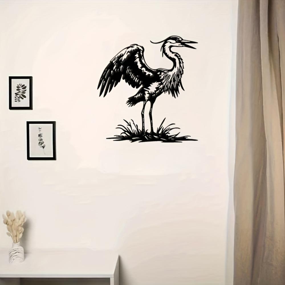 Great Blue Heron Metal Wall Art, Black Standing Sculpture for Outdoor Patio Living Room Decor, Birthday Gift