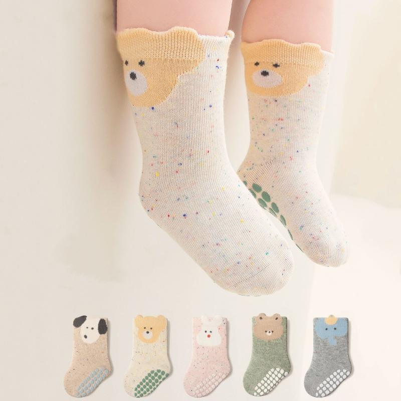 New Cotton Socks For Girls Rainbow Dot Short Style Anti-Slip Cartoon Children's Sock Boys Soft Infant Baby Socken High Quality