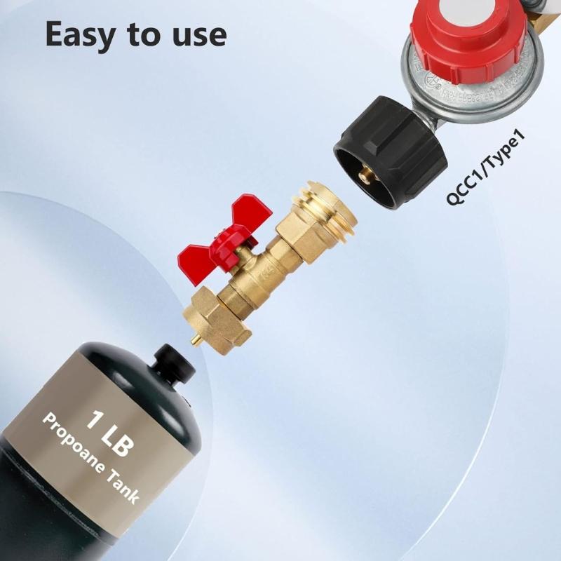 Quick Connect Adapter 1/4Inch Ball Valves Switches 20lb To 1lb Cylinders Converter for Camping Outdoor Cooking Equipment