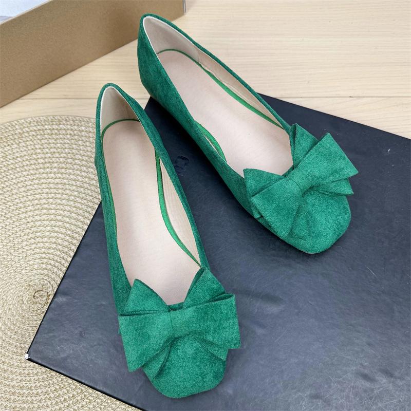 Fashion Flat Shoes for Women 2025 Spring and Autumn New Shallow Bow Square Toe Work Shoes Flat Large Size Women's Shoes Loafers