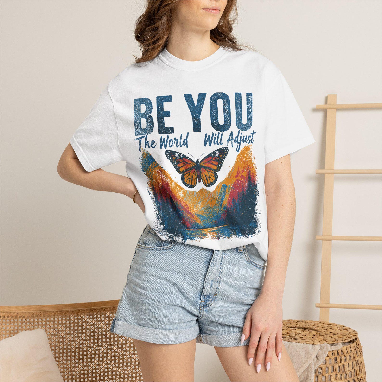 Be You The World Will Adjust Shirt, Inspirational Butterfly Vintage Monarch Butterfly Tee, Retro Motivational Gift, Cottagecore Nature Shirt L
