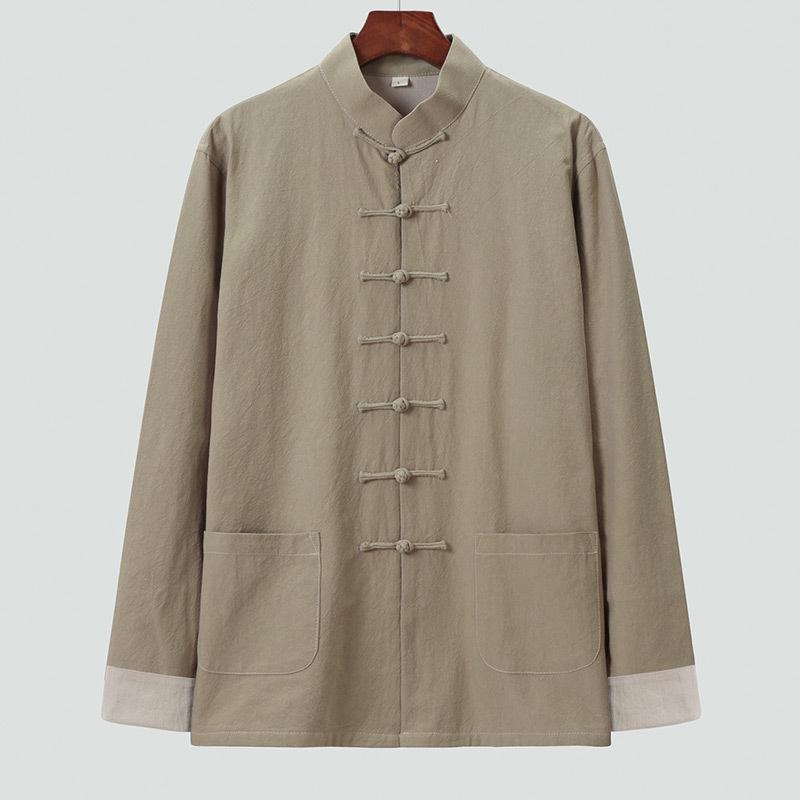 

Men s Chinese Tang Suit Cotton Linen Jacket - Retro Long Sleeve Hanfu for Tea Ceremony and Zen Meditation. M