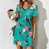 Mode d'été Robe pour femme à col en V Imprimé Artistique Motifs Floraux Robes Courtes Sexy