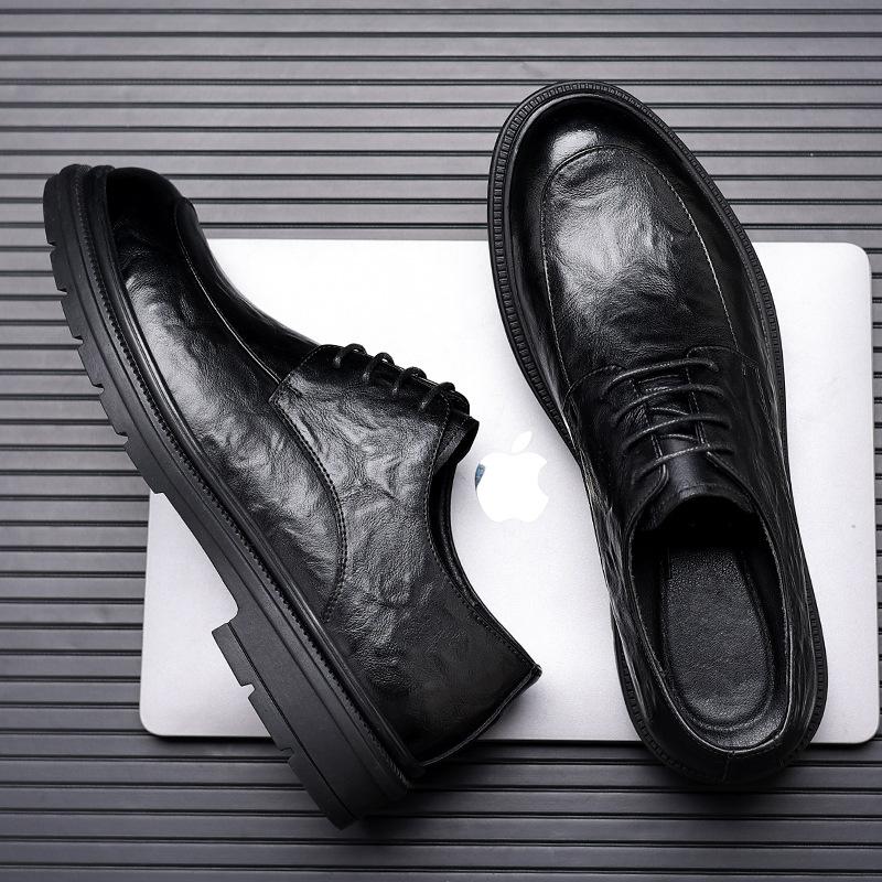 Men's Formal Leather Shoes Casual Business British Style Soft Bottom Black Wedding Groomslipper Rubber Bottom Adult Footwear