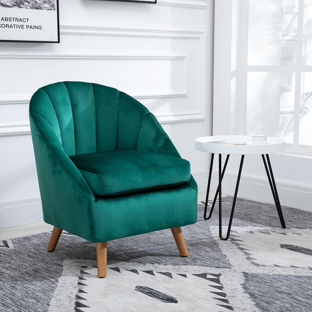 Bedroom and Living Room Armchair in Green Velvet with Thick Padding and Solid Wooden Structure (67x65x77cm)