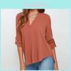 Elegant Woman Vneck Chiffon Blouse With Three Quarter Sleeves For Office Casual Wear