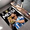 Sports Area Rug, Lionel Messi Argentina Number 10 Kiss World Cup Trophy Black Background AFA Crest Print, Fan Decor, Non-Slip Mat