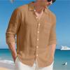 Men's Color Loose-Fit Linen Long-Sleeved Collared Shirt Cardigan