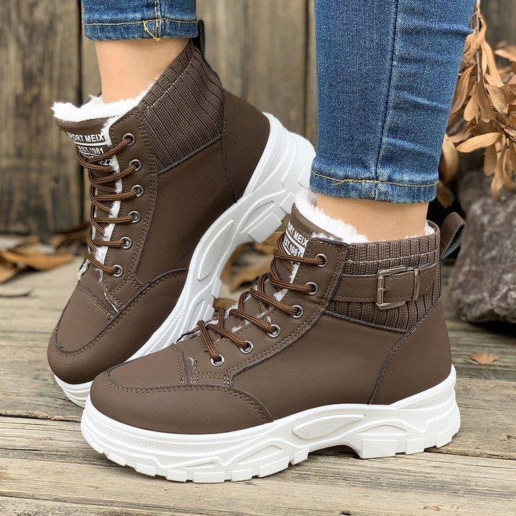 Women's Large Size Thick Sole Winter Warm Fur One Snow Boots Thickened Lined Ankle Boots Non-slip Hiking Sports Martin Boots