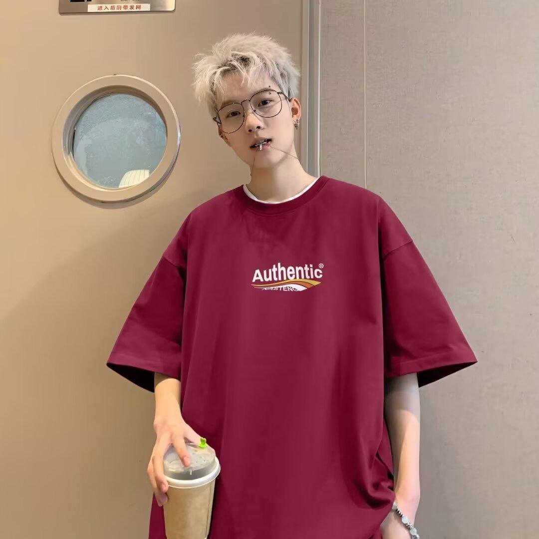 

Мужская модная футболка с круглым вырезом и короткими рукавами с принтом для лета, свободный повседневный топ 3XL вино красного