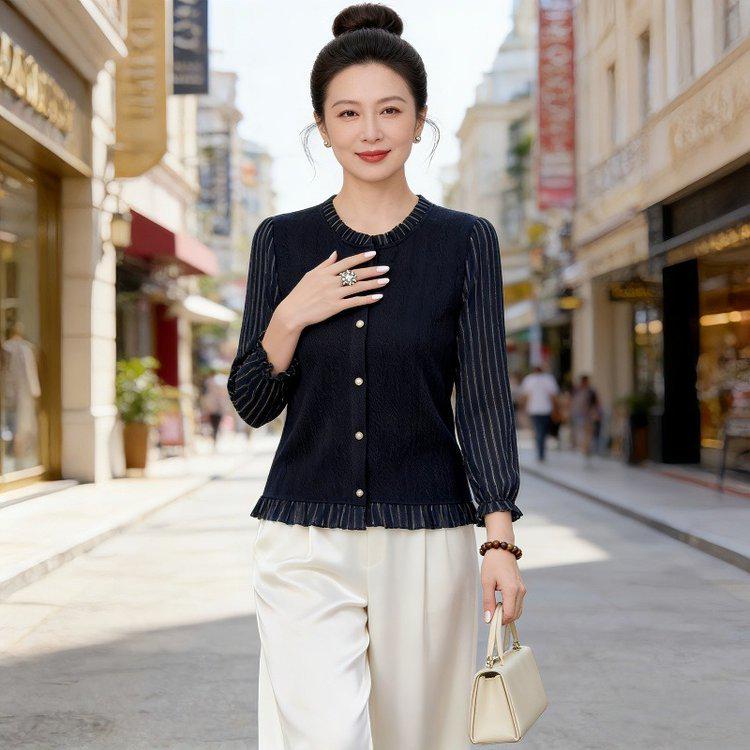 

Chiffon Lace Patchwork Long-Sleeve Top for Mature Women 4XL