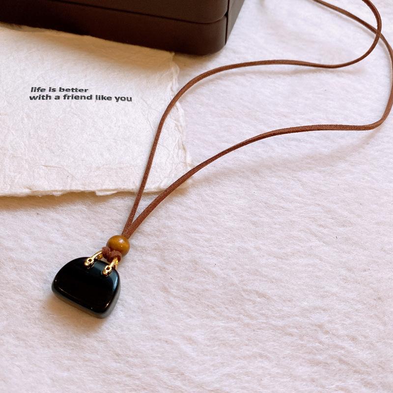 Korean fleece rope color artificial tiger's eye stone bag necklace niche design sweater chain retro necklace