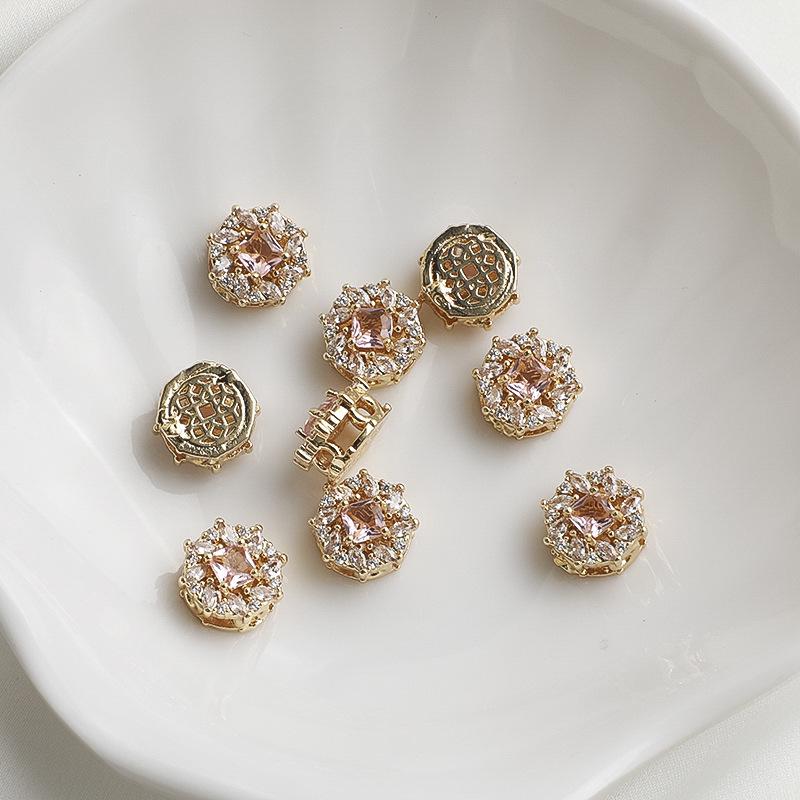 14K Gold-Filled Zircon Lace Rhombus Spacer Beads Round Pearl Necklace DIY Jewelry Accessories