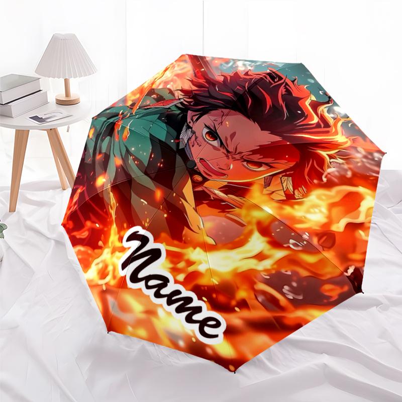 Personalized Name Demon Slayer1 Print Umbrella - Automatic Open/Close, Eight-Rib Durable Frame, Automatic Folding Umbrella