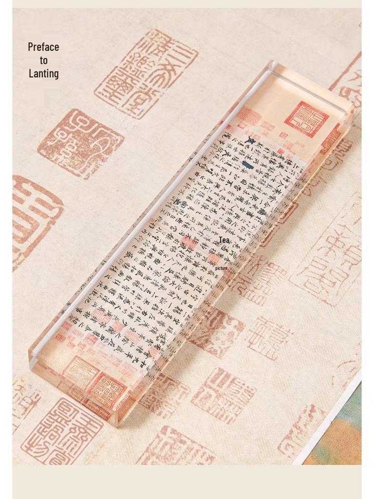 20cm Creative Crystal Paperweight: Calligraphy & Stone-Inspired Ruler