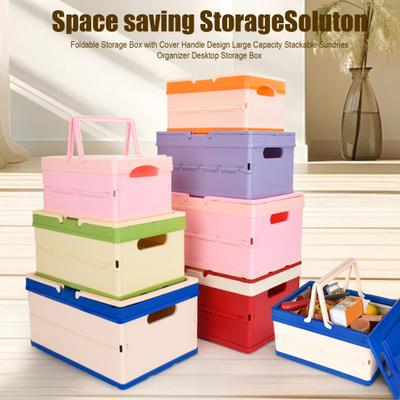 Foldable Storage Box with Cover Handle Design Large Capacity Stackable Sundries Organizer
