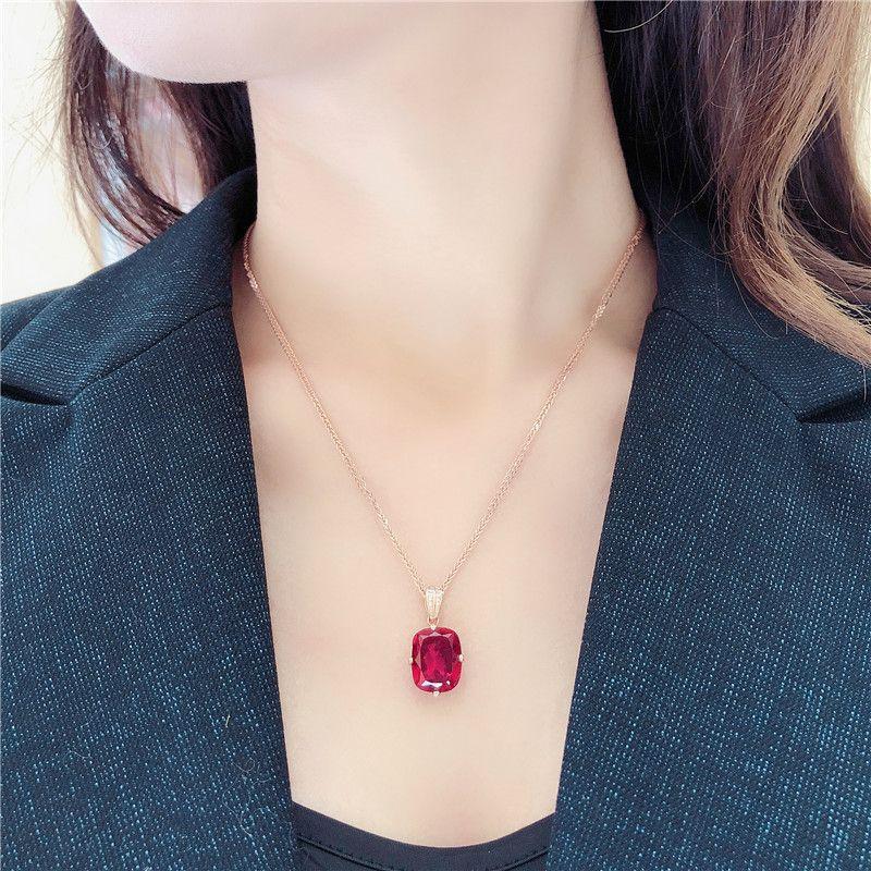 Exquisite Russian Purple Gold Square Ruby Pendant With Rose Gold Plating, Personalized Simple Square Pendant Jewelry For Women