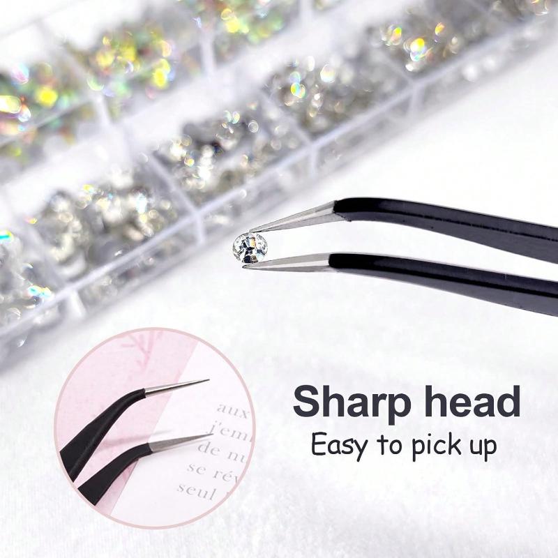 12 Grids  Clear Rhinestones Flatback Shiny Crystal Ab Nail Art Gems With Tweezer And Rhinestone Picker Dotting Pen Nail Art Tools For Nails