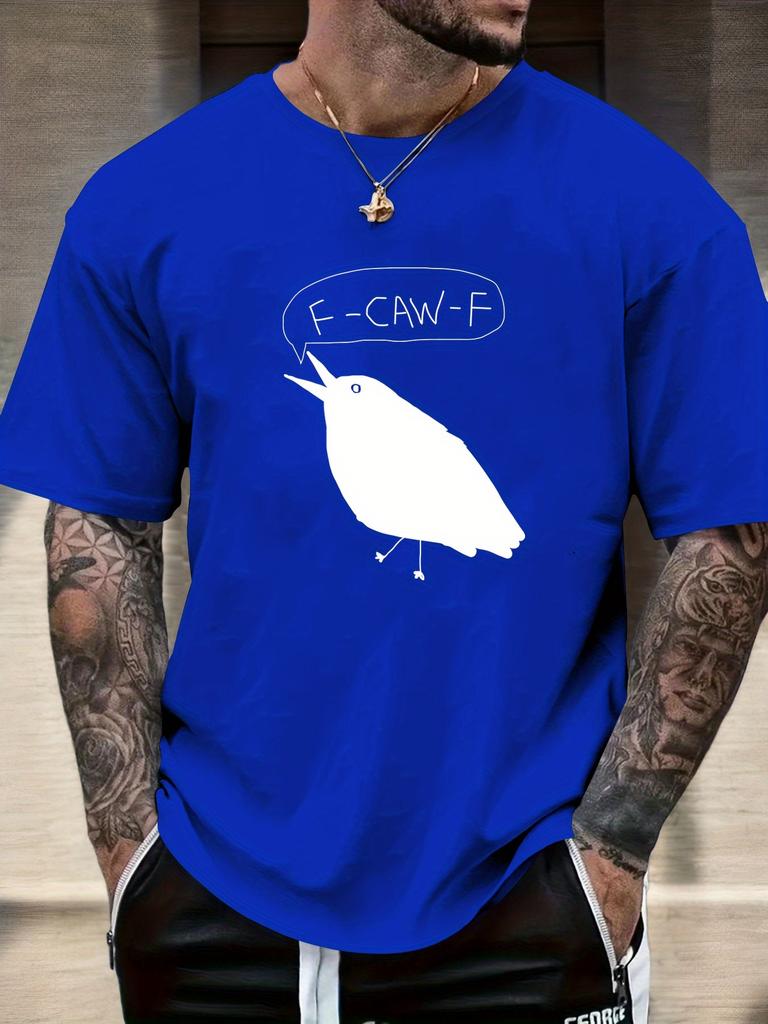 Unisexs Crew Neck Short Sleeve Tee F Caw F Crow Bird Print Summer Casual Loose Breathable Male Funny Streetwear Daily Fashion Tops