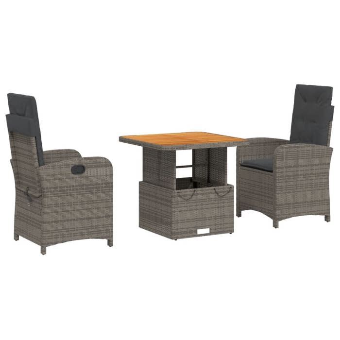 VidaXL Ensemble à Manger de Jardin avec Coussins 3 pcs, Table de Terrasse, Meubles de Patio, Mobilier d'Extérieur, Gris 3277337
