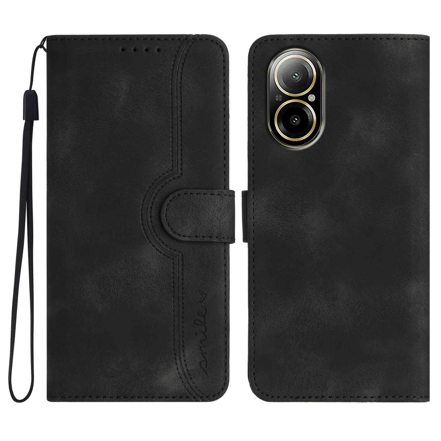 

YX0030 For Realme C67 4G Wallet Case PU Leather Phone Cover Smile Imprinted Black