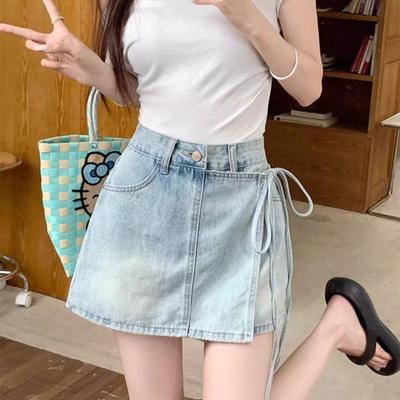 Vintage Denim Shorts Damen Sommer Hohe Taille A-Linie Mini Slip Hose