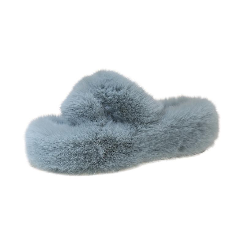 

Нишевые кросс толстоподошвенные пушистые тапочки женские осенние новые плюшевые хлопковые мопсы с утолщением пушистые мопсы большого размера 41 синий