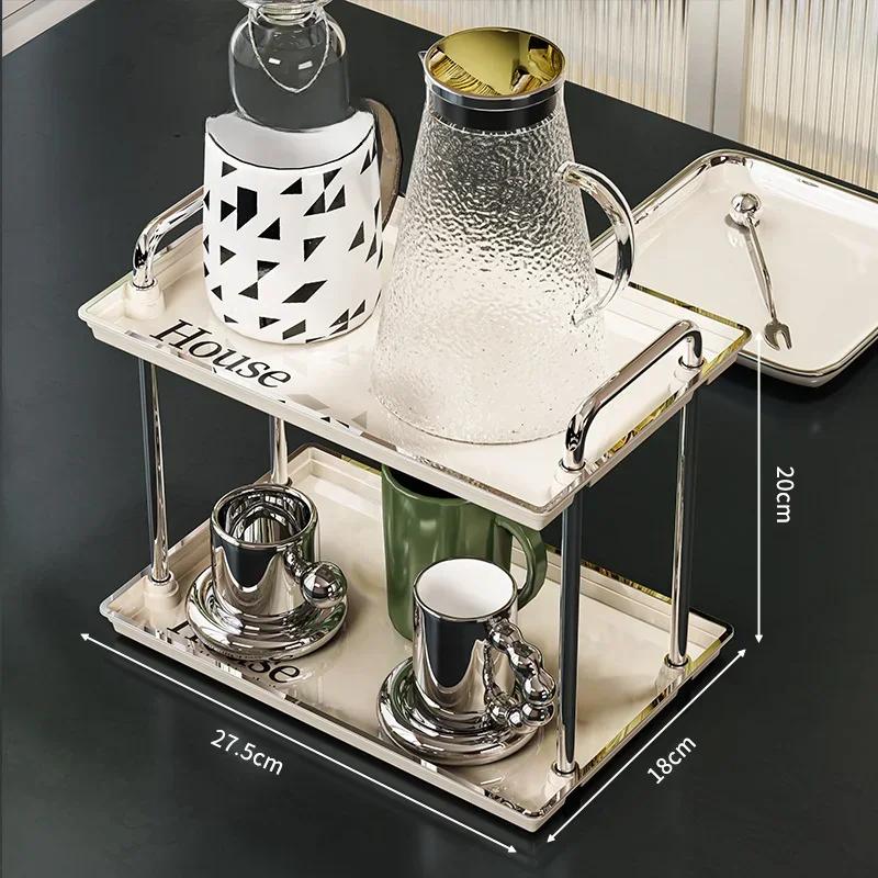 Desktop Cup Rack 2 Tier Tray Storage Shelf Portable Tabletop Holder Bathroom Organizer Detachable Kitchen Seasoning Place Racks